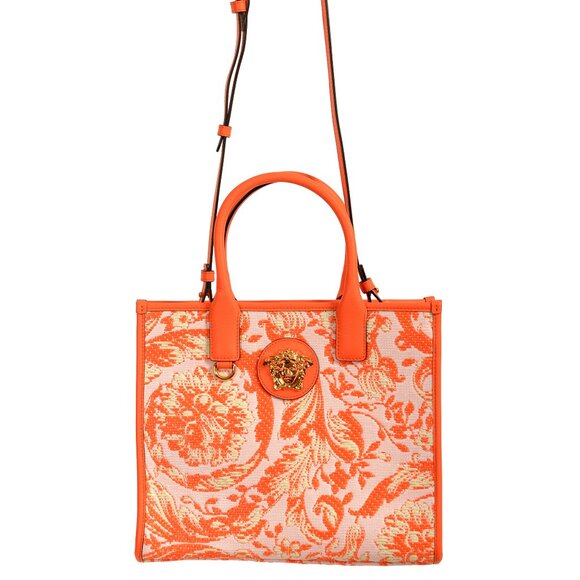 Versace Handbags - Versace Barocco Rafia & Leather Gold Medusa Medium Tote Handbag Shoulder Bag
